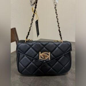 Bebe purse WYATT V-FLAP handbag Black With Gold Hardware